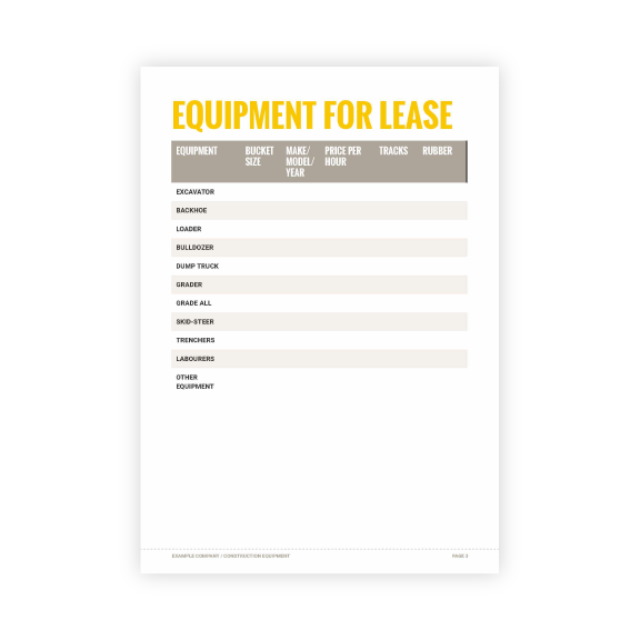 Construction Equipment Proposal Template